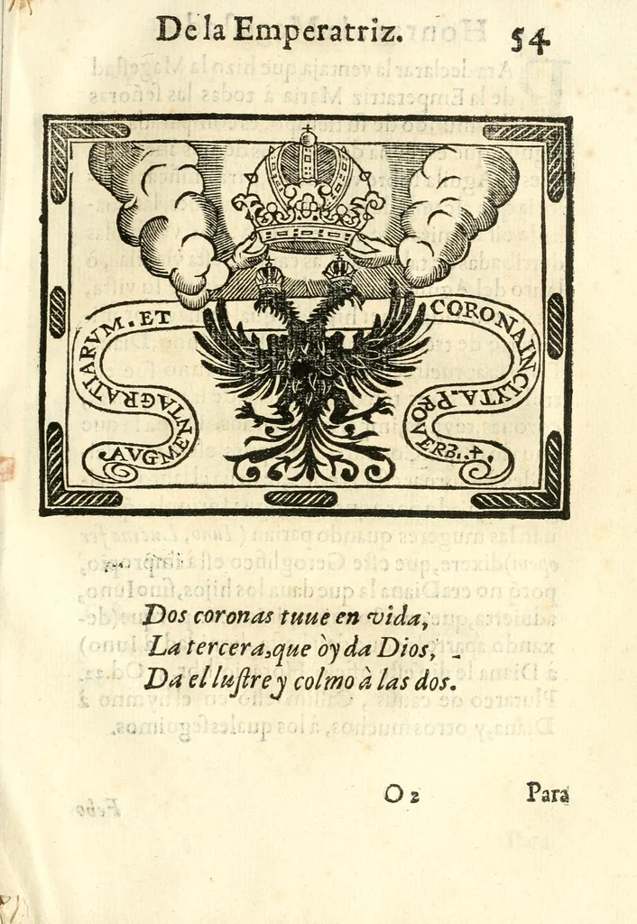 An illustration from Libro de las honras que hizo el Colegio de la Co[m]pañia de Iesus de Madrid, à la M.C. de la Emperatriz doña Maria de Austria, fundadora del dicho Colegio, que se celebraron a 21. de Abril de 1603, 1603, leaf 127