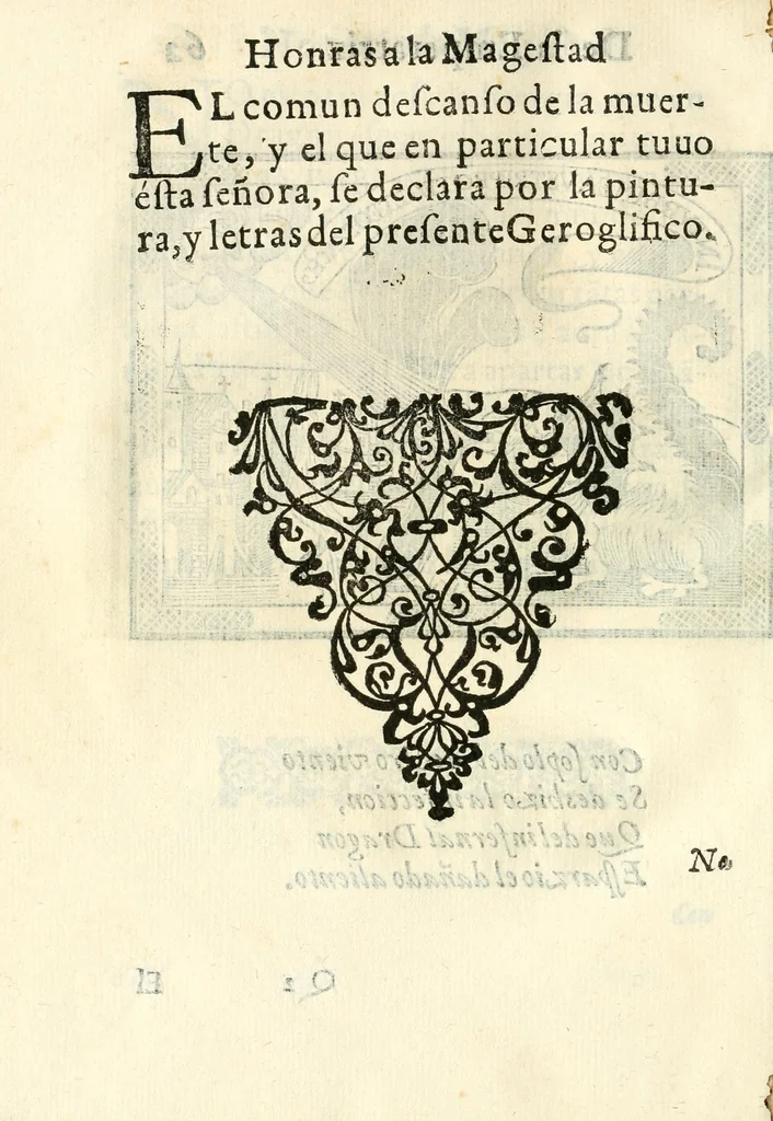 An illustration from Libro de las honras que hizo el Colegio de la Co[m]pañia de Iesus de Madrid, à la M.C. de la Emperatriz doña Maria de Austria, fundadora del dicho Colegio, que se celebraron a 21. de Abril de 1603, 1603, leaf 144