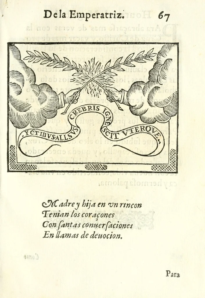 An illustration from Libro de las honras que hizo el Colegio de la Co[m]pañia de Iesus de Madrid, à la M.C. de la Emperatriz doña Maria de Austria, fundadora del dicho Colegio, que se celebraron a 21. de Abril de 1603, 1603, leaf 153