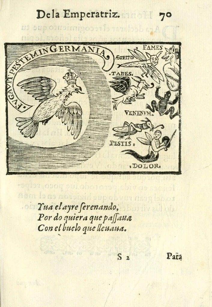 An illustration from Libro de las honras que hizo el Colegio de la Co[m]pañia de Iesus de Madrid, à la M.C. de la Emperatriz doña Maria de Austria, fundadora del dicho Colegio, que se celebraron a 21. de Abril de 1603, 1603, leaf 159