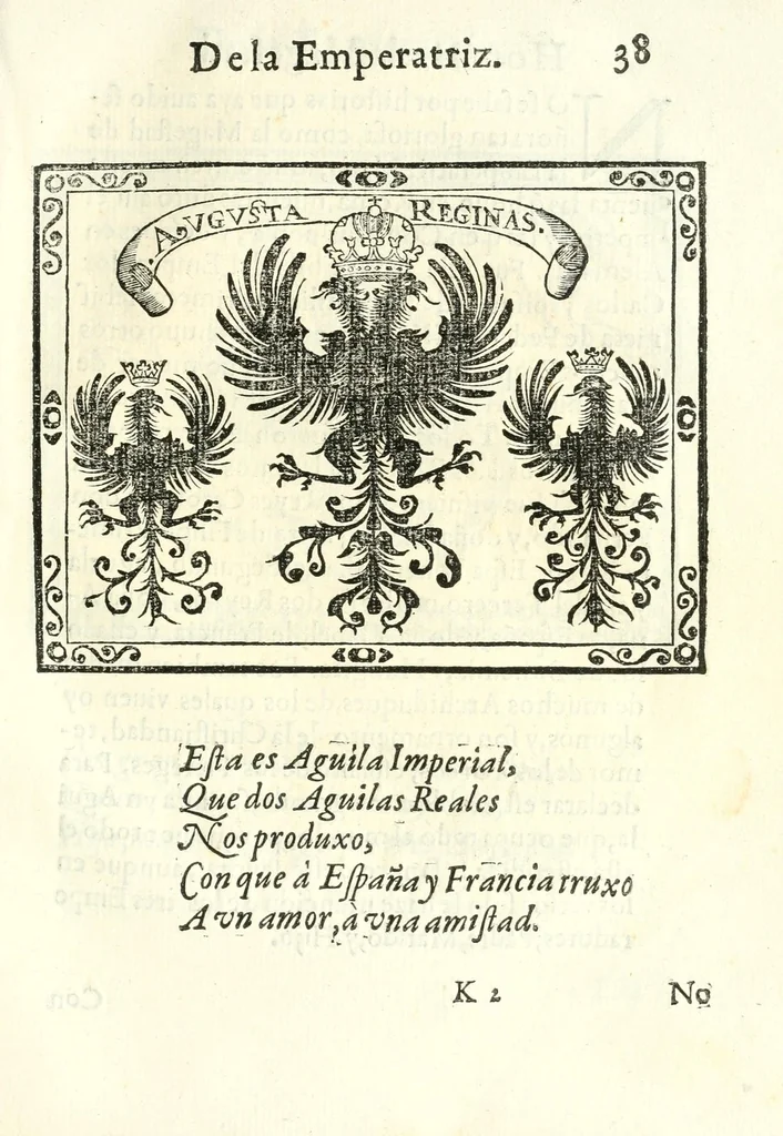 An illustration from Libro de las honras que hizo el Colegio de la Co[m]pañia de Iesus de Madrid, à la M.C. de la Emperatriz doña Maria de Austria, fundadora del dicho Colegio, que se celebraron a 21. de Abril de 1603, 1603, leaf 95
