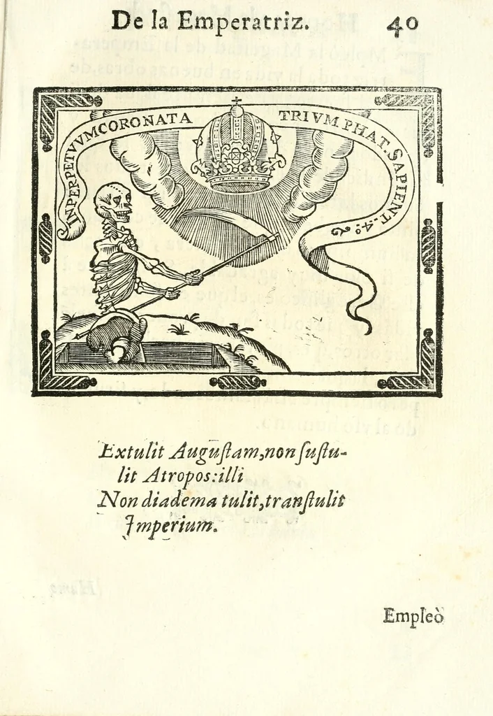 An illustration from Libro de las honras que hizo el Colegio de la Co[m]pañia de Iesus de Madrid, à la M.C. de la Emperatriz doña Maria de Austria, fundadora del dicho Colegio, que se celebraron a 21. de Abril de 1603, 1603, leaf 99