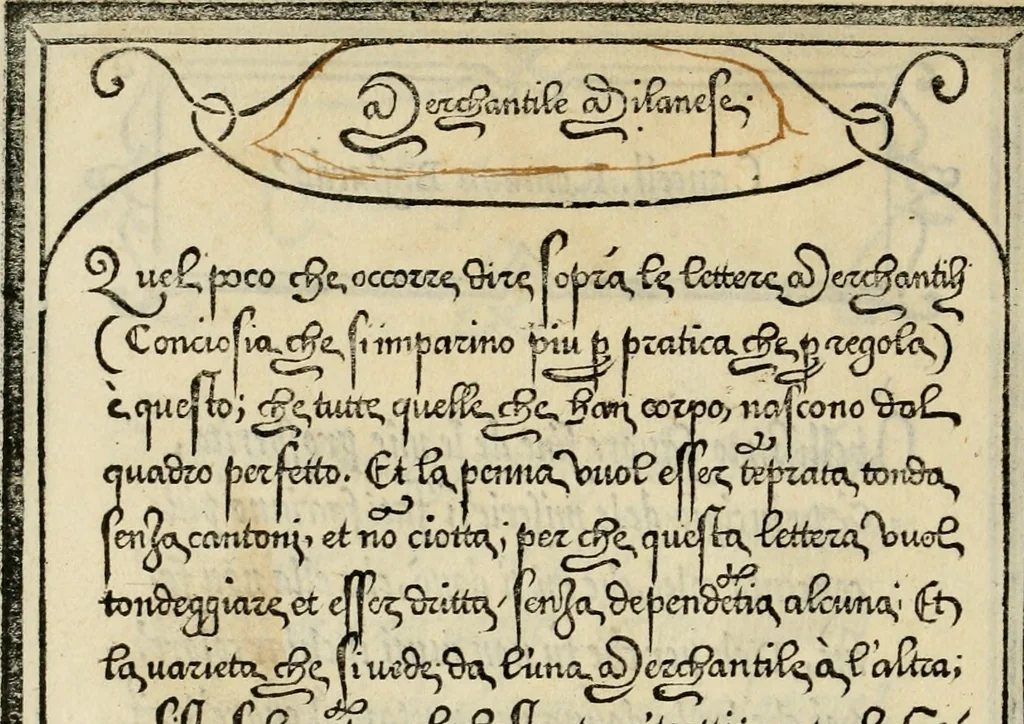 An illustration from Libro di M. Giovambattista Palatino cittadino romano : nelqual s'insegna à scriuer ogni sorte lettera, antica & moderna, di qualun que natione, con le sue regole, & misure, & essempi : et con vn breve et vtil discorso de le cifre, 1550, leaf 39
