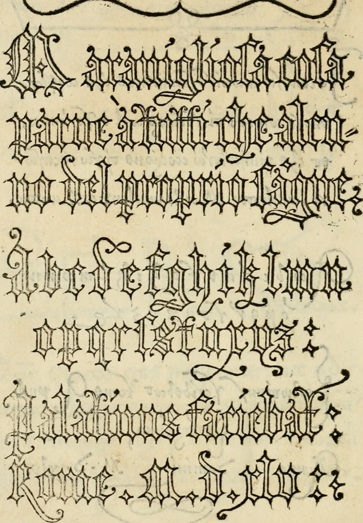 An illustration from Libro di M. Giovambattista Palatino cittadino romano : nelqual s'insegna à scriuer ogni sorte lettera, antica & moderna, di qualun que natione, con le sue regole, & misure, & essempi : et con vn breve et vtil discorso de le cifre, 1550, leaf 63