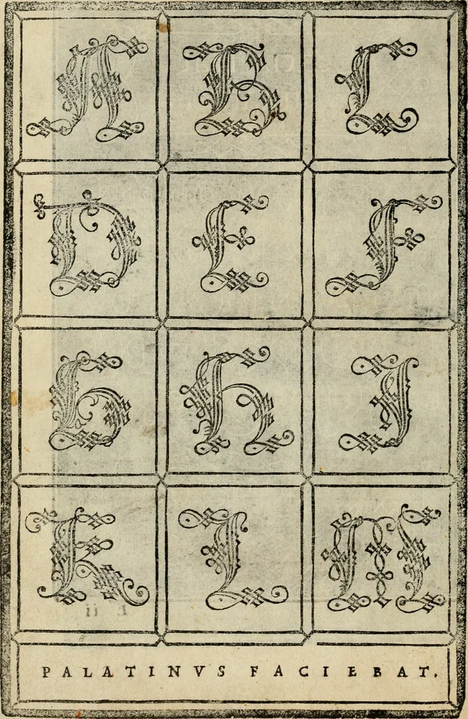 An illustration from Libro di M. Giovambattista Palatino cittadino romano : nelqual s'insegna à scriuer ogni sorte lettera, antica & moderna, di qualun que natione, con le sue regole, & misure, & essempi : et con vn breve et vtil discorso de le cifre, 1550, leaf 71