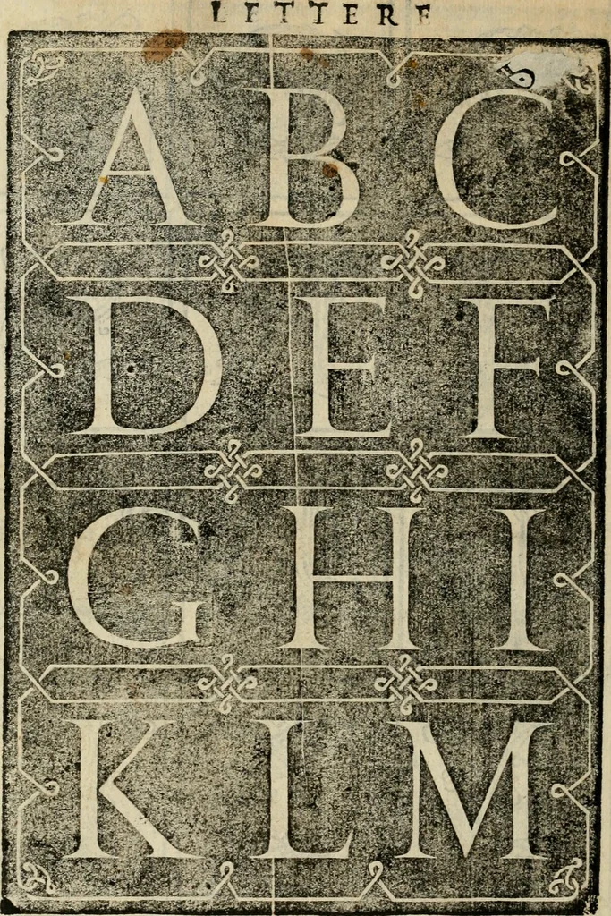 An illustration from Libro di M. Giovambattista Palatino cittadino romano : nelqual s'insegna à scriuer ogni sorte lettera, antica & moderna, di qualun que natione, con le sue regole, & misure, & essempi : et con vn breve et vtil discorso de le cifre, 1550, leaf 73