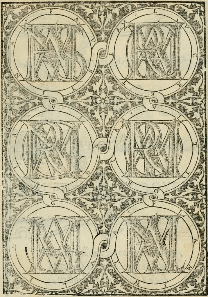 An illustration from Libro di M. Giovambattista Palatino cittadino romano : nelqual s'insegna à scriuer ogni sorte lettera, antica & moderna, di qualun que natione, con le sue regole, & misure, & essempi : et con vn breve et vtil discorso de le cifre, 1550, leaf 94
