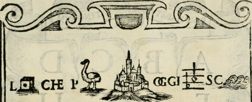 An illustration from Libro di M. Giovambattista Palatino cittadino romano : nelqual s'insegna à scriuer ogni sorte lettera, antica & moderna, di qualun que natione, con le sue regole, & misure, & essempi : et con vn breve et vtil discorso de le cifre, 1550, leaf 98