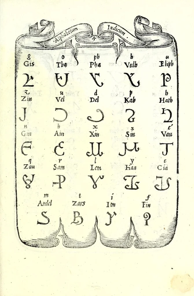 An illustration from Libro di M. Giovam Battista Palatino, cittadino romano, nelqual s'insegna à scriuer ogni sorte lettera, antica & moderna, di qualunque natione, con le sue regole & misure, & essempi : et con vn breve et vtil discorso de le cifre : riueduto nuouamente & corretto dal proprio autore, con la givnta di qvindici tavole bellissime, 1561, leaf 109