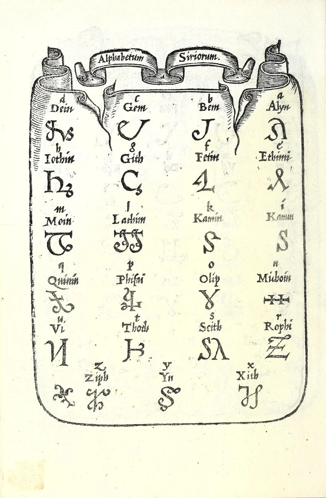 An illustration from Libro di M. Giovam Battista Palatino, cittadino romano, nelqual s'insegna à scriuer ogni sorte lettera, antica & moderna, di qualunque natione, con le sue regole & misure, & essempi : et con vn breve et vtil discorso de le cifre : riueduto nuouamente & corretto dal proprio autore, con la givnta di qvindici tavole bellissime, 1561, leaf 110