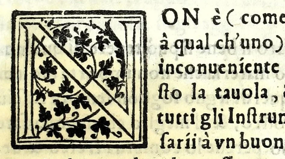 An illustration from Libro di M. Giovam Battista Palatino, cittadino romano, nelqual s'insegna à scriuer ogni sorte lettera, antica & moderna, di qualunque natione, con le sue regole & misure, & essempi : et con vn breve et vtil discorso de le cifre : riueduto nuouamente & corretto dal proprio autore, con la givnta di qvindici tavole bellissime, 1561, leaf 117