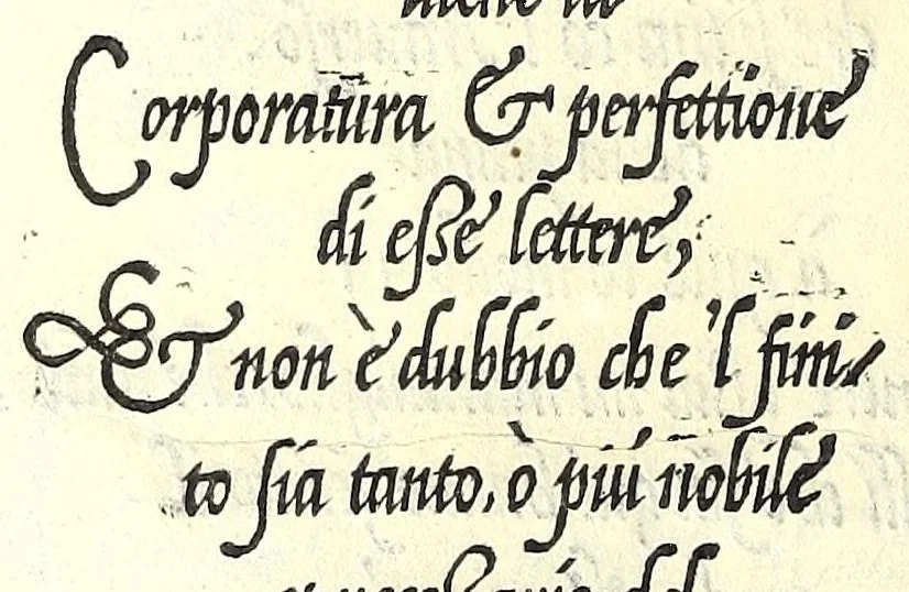 An illustration from Libro di M. Giovam Battista Palatino, cittadino romano, nelqual s'insegna à scriuer ogni sorte lettera, antica & moderna, di qualunque natione, con le sue regole & misure, & essempi : et con vn breve et vtil discorso de le cifre : riueduto nuouamente & corretto dal proprio autore, con la givnta di qvindici tavole bellissime, 1561, leaf 16