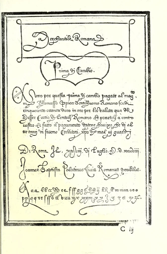 An illustration from Libro di M. Giovam Battista Palatino, cittadino romano, nelqual s'insegna à scriuer ogni sorte lettera, antica & moderna, di qualunque natione, con le sue regole & misure, & essempi : et con vn breve et vtil discorso de le cifre : riueduto nuouamente & corretto dal proprio autore, con la givnta di qvindici tavole bellissime, 1561, leaf 41