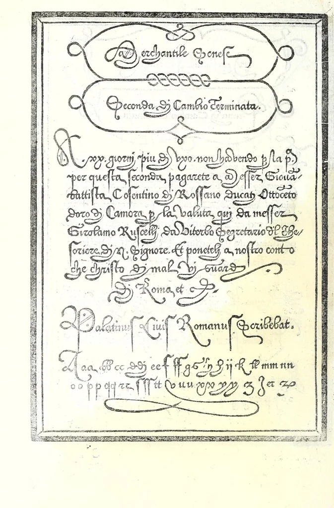 An illustration from Libro di M. Giovam Battista Palatino, cittadino romano, nelqual s'insegna à scriuer ogni sorte lettera, antica & moderna, di qualunque natione, con le sue regole & misure, & essempi : et con vn breve et vtil discorso de le cifre : riueduto nuouamente & corretto dal proprio autore, con la givnta di qvindici tavole bellissime, 1561, leaf 44