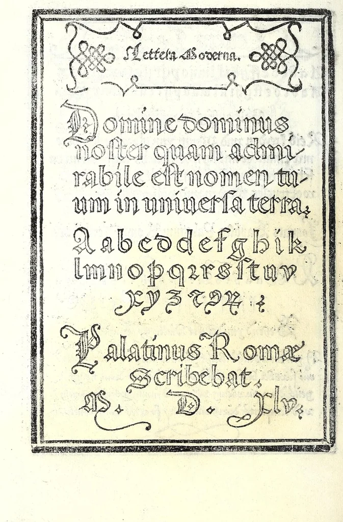 An illustration from Libro di M. Giovam Battista Palatino, cittadino romano, nelqual s'insegna à scriuer ogni sorte lettera, antica & moderna, di qualunque natione, con le sue regole & misure, & essempi : et con vn breve et vtil discorso de le cifre : riueduto nuouamente & corretto dal proprio autore, con la givnta di qvindici tavole bellissime, 1561, leaf 66