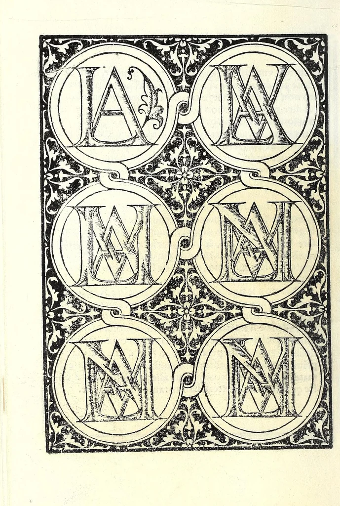 An illustration from Libro di M. Giovam Battista Palatino, cittadino romano, nelqual s'insegna à scriuer ogni sorte lettera, antica & moderna, di qualunque natione, con le sue regole & misure, & essempi : et con vn breve et vtil discorso de le cifre : riueduto nuouamente & corretto dal proprio autore, con la givnta di qvindici tavole bellissime, 1561, leaf 94