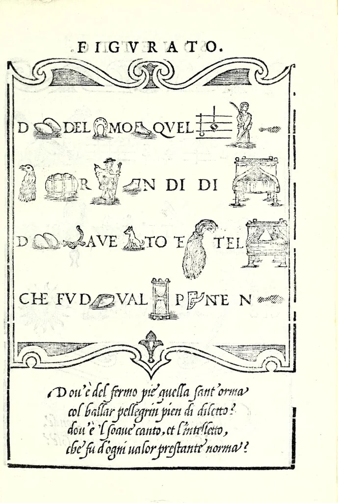 An illustration from Libro di M. Giovam Battista Palatino, cittadino romano, nelqual s'insegna à scriuer ogni sorte lettera, antica & moderna, di qualunque natione, con le sue regole & misure, & essempi : et con vn breve et vtil discorso de le cifre : riueduto nuouamente & corretto dal proprio autore, con la givnta di qvindici tavole bellissime, 1561, leaf 97