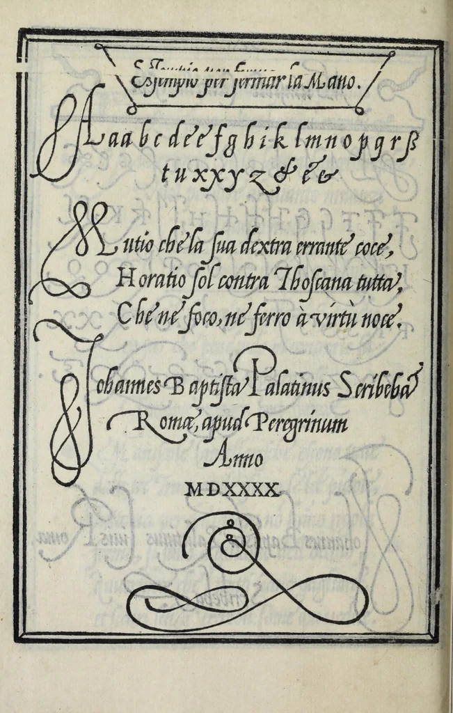 An illustration from Libro di M. Giovanbattista Palatino cittadino romano : nel qual s'insegna à scriuere ogni sorte lettera, antica, et moderna, di qualunque natione, con le sue regole, et misure, et essempi : et con vn breve, et vtil discorso de le cifre, 1548, leaf 42