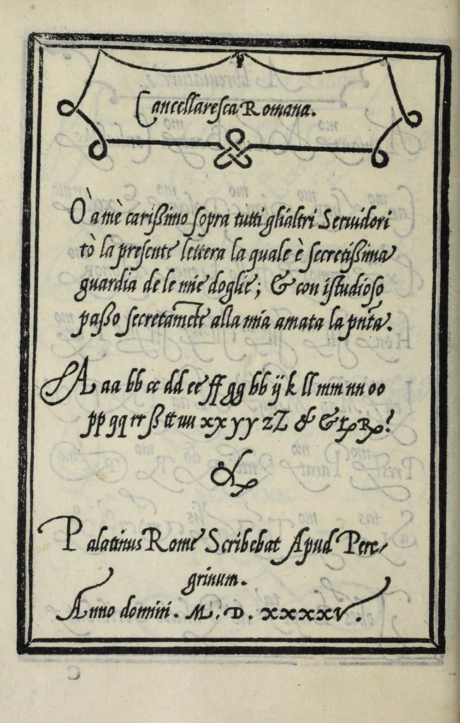 An illustration from Libro di M. Giovanbattista Palatino cittadino romano : nel qual s'insegna à scriuere ogni sorte lettera, antica, et moderna, di qualunque natione, con le sue regole, et misure, et essempi : et con vn breve, et vtil discorso de le cifre, 1548, leaf 44