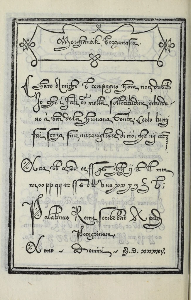 An illustration from Libro di M. Giovanbattista Palatino cittadino romano : nel qual s'insegna à scriuere ogni sorte lettera, antica, et moderna, di qualunque natione, con le sue regole, et misure, et essempi : et con vn breve, et vtil discorso de le cifre, 1548, leaf 52