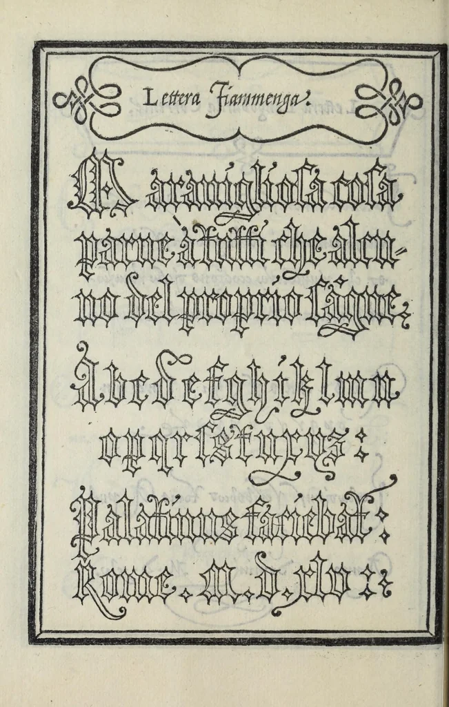 An illustration from Libro di M. Giovanbattista Palatino cittadino romano : nel qual s'insegna à scriuere ogni sorte lettera, antica, et moderna, di qualunque natione, con le sue regole, et misure, et essempi : et con vn breve, et vtil discorso de le cifre, 1548, leaf 54