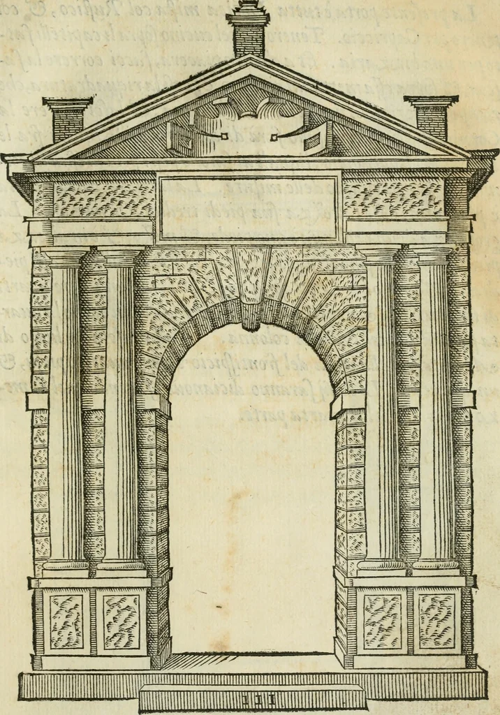 An illustration from Libro estraordinario di Sebastiano Serlio bolognese : nel quale si dimostrano trenta porte di opera rustica, mista con diuersi ordini, & uenti di opera dilicata di diuerse specie : con la scrittura dauanti, che narra il tutto, 1566, leaf 10