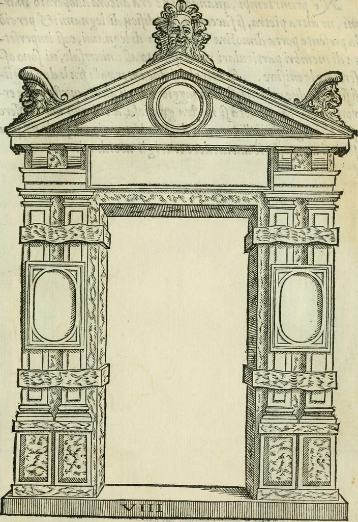 An illustration from Libro estraordinario di Sebastiano Serlio bolognese : nel quale si dimostrano trenta porte di opera rustica, mista con diuersi ordini, & uenti di opera dilicata di diuerse specie : con la scrittura dauanti, che narra il tutto, 1566, leaf 20