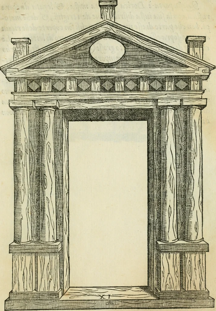 An illustration from Libro estraordinario di Sebastiano Serlio bolognese : nel quale si dimostrano trenta porte di opera rustica, mista con diuersi ordini, & uenti di opera dilicata di diuerse specie : con la scrittura dauanti, che narra il tutto, 1566, leaf 26