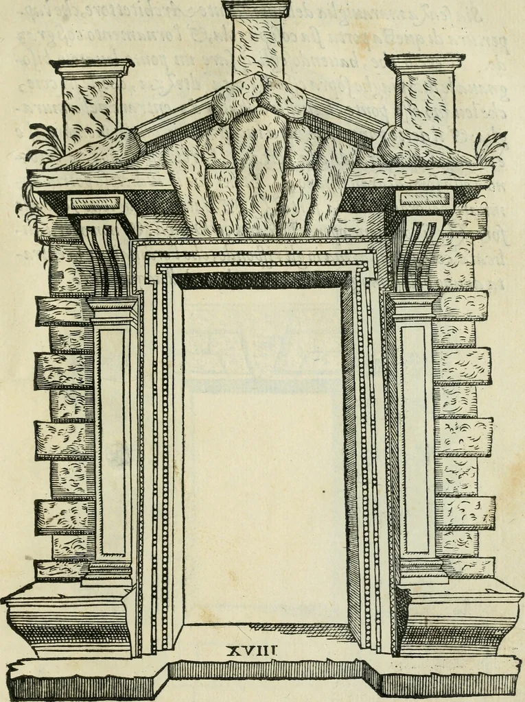 An illustration from Libro estraordinario di Sebastiano Serlio bolognese : nel quale si dimostrano trenta porte di opera rustica, mista con diuersi ordini, & uenti di opera dilicata di diuerse specie : con la scrittura dauanti, che narra il tutto, 1566, leaf 40
