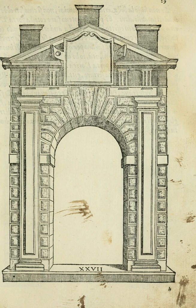 An illustration from Libro estraordinario di Sebastiano Serlio bolognese : nel quale si dimostrano trenta porte di opera rustica, mista con diuersi ordini, & uenti di opera dilicata di diuerse specie : con la scrittura dauanti, che narra il tutto, 1566, leaf 58