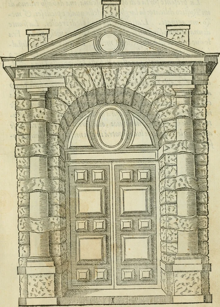 An illustration from Libro estraordinario di Sebastiano Serlio bolognese : nel quale si dimostrano trenta porte di opera rustica, mista con diuersi ordini, & uenti di opera dilicata di diuerse specie : con la scrittura dauanti, che narra il tutto, 1566, leaf 6
