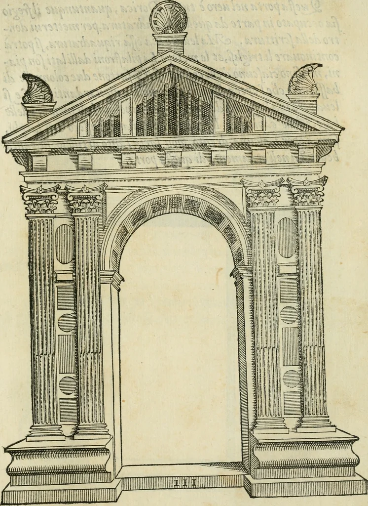 An illustration from Libro estraordinario di Sebastiano Serlio bolognese : nel quale si dimostrano trenta porte di opera rustica, mista con diuersi ordini, & uenti di opera dilicata di diuerse specie : con la scrittura dauanti, che narra il tutto, 1566, leaf 70