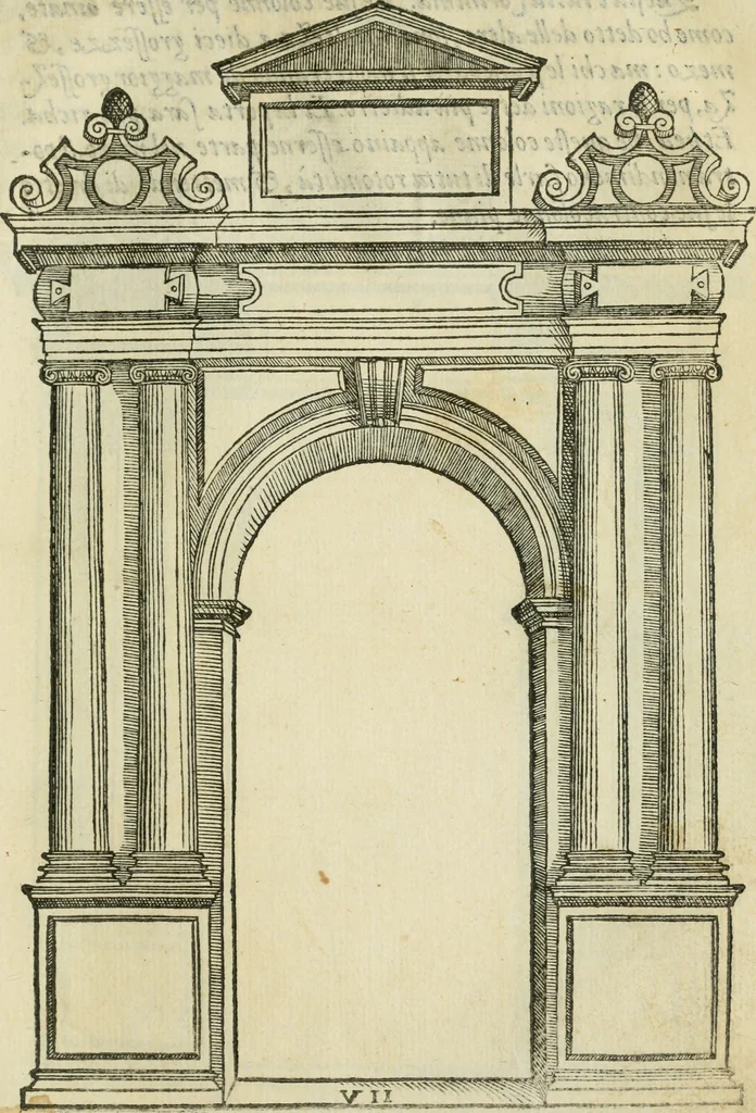 An illustration from Libro estraordinario di Sebastiano Serlio bolognese : nel quale si dimostrano trenta porte di opera rustica, mista con diuersi ordini, & uenti di opera dilicata di diuerse specie : con la scrittura dauanti, che narra il tutto, 1566, leaf 78