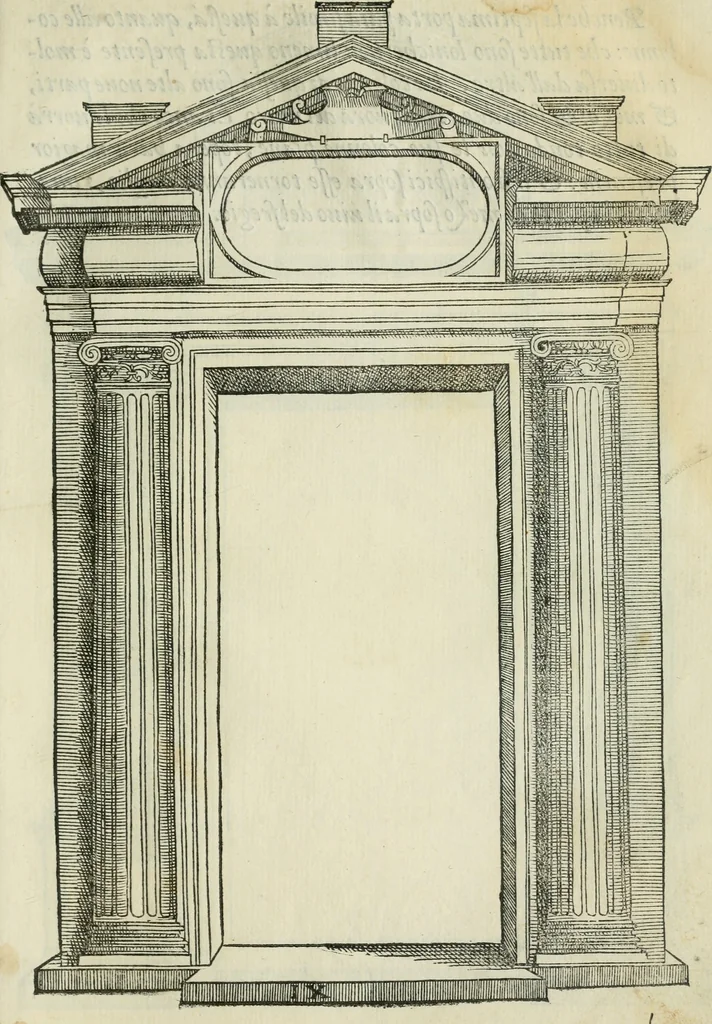 An illustration from Libro estraordinario di Sebastiano Serlio bolognese : nel quale si dimostrano trenta porte di opera rustica, mista con diuersi ordini, & uenti di opera dilicata di diuerse specie : con la scrittura dauanti, che narra il tutto, 1566, leaf 82