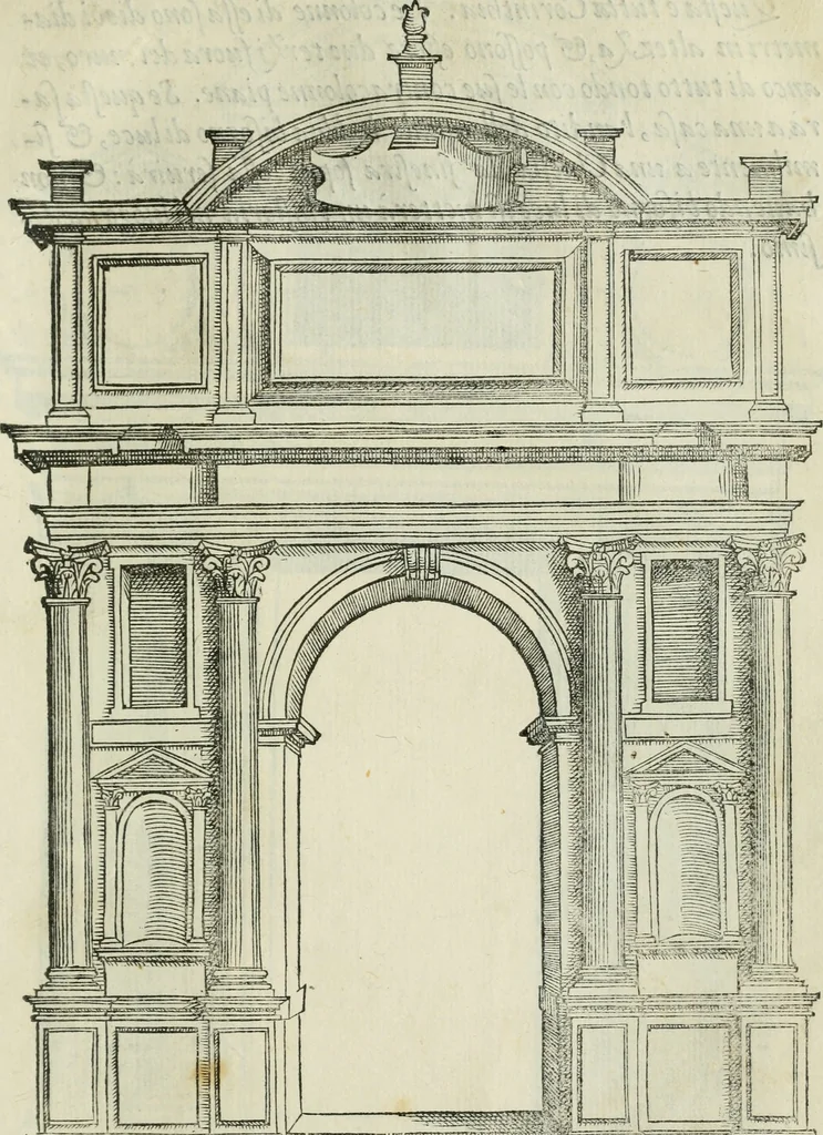 An illustration from Libro estraordinario di Sebastiano Serlio bolognese : nel quale si dimostrano trenta porte di opera rustica, mista con diuersi ordini, & uenti di opera dilicata di diuerse specie : con la scrittura dauanti, che narra il tutto, 1566, leaf 86