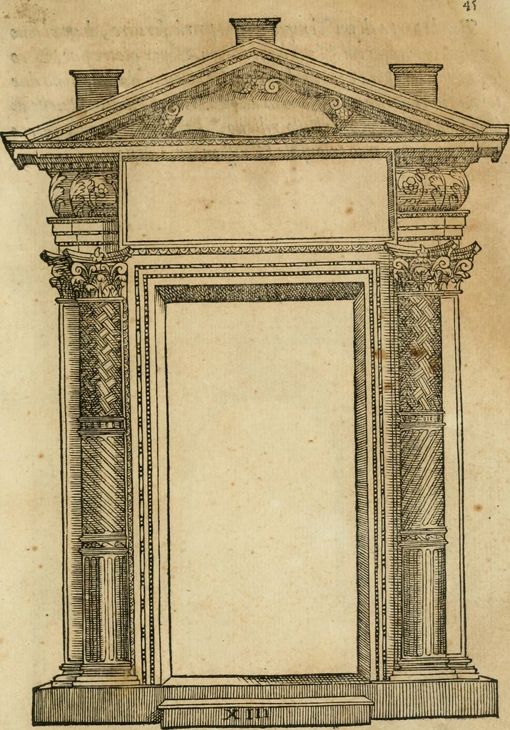 An illustration from Libro estraordinario di Sebastiano Serlio bolognese : nel quale si dimostrano trenta porte di opera rustica, mista con diuersi ordini, & uenti di opera dilicata di diuerse specie : con la scrittura dauanti, che narra il tutto, 1566, leaf 90
