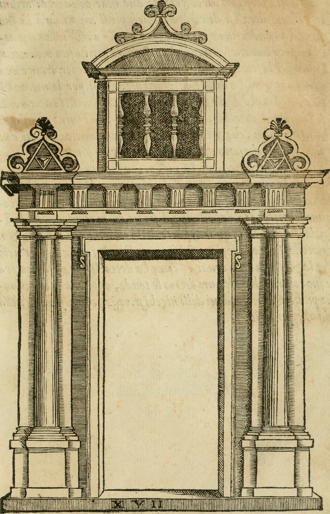 An illustration from Libro estraordinario di Sebastiano Serlio bolognese : nel quale si dimostrano trenta porte di opera rustica, mista con diuersi ordini, & uenti di opera dilicata di diuerse specie : con la scrittura dauanti, che narra il tutto, 1566, leaf 98