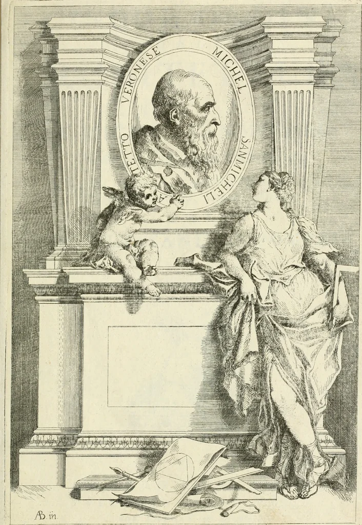 An illustration from Li cinque ordini dell' architettura civile di Michel Sanmicheli : rilevati dalle sue fabriche, e descritti e publicati con quelli di Vitruvio, Alberti, Palladio, Scamozzi, Serlio, e Vignola, 1735, leaf 6