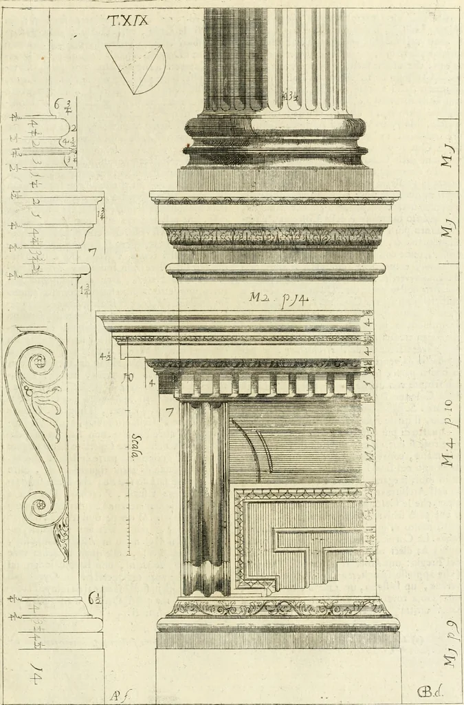 An illustration from Li cinque ordini dell' architettura civile di Michel Sanmicheli : rilevati dalle sue fabriche, e descritti e publicati con quelli di Vitruvio, Alberti, Palladio, Scamozzi, Serlio, e Vignola, 1735, leaf 80