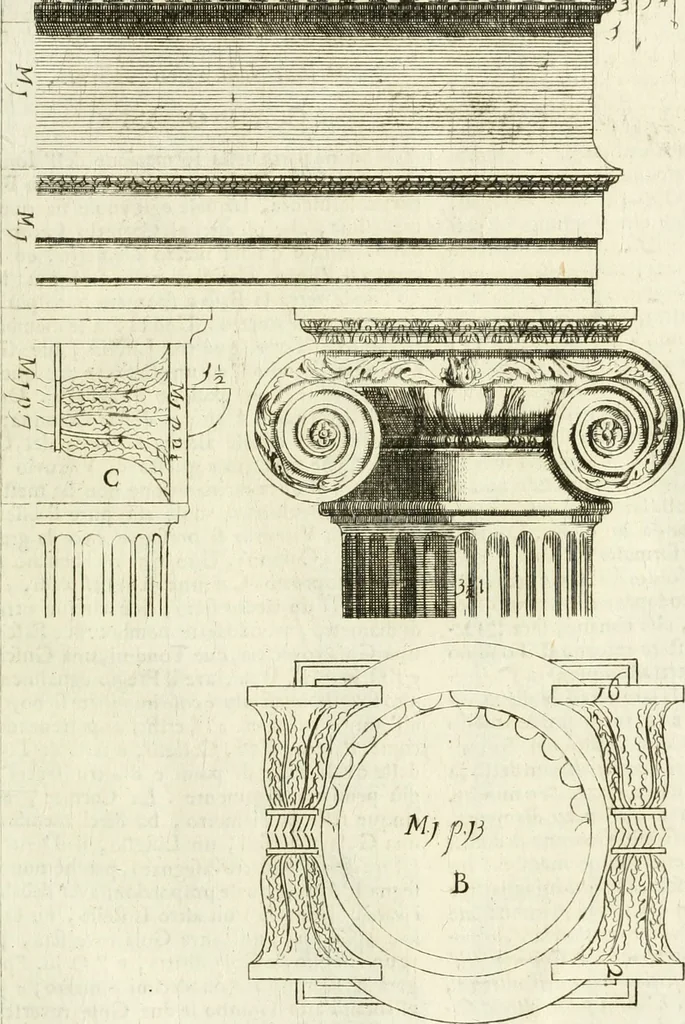 An illustration from Li cinque ordini dell' architettura civile di Michel Sanmicheli : rilevati dalle sue fabriche, e descritti e publicati con quelli di Vitruvio, Alberti, Palladio, Scamozzi, Serlio, e Vignola, 1735, leaf 82