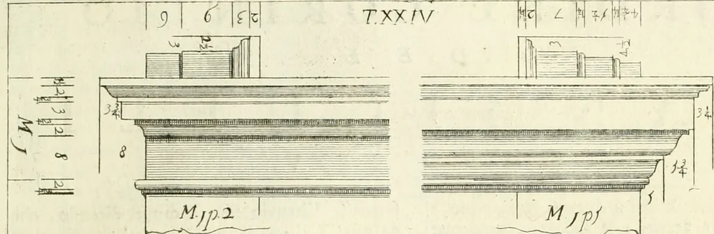 An illustration from Li cinque ordini dell' architettura civile di Michel Sanmicheli : rilevati dalle sue fabriche, e descritti e publicati con quelli di Vitruvio, Alberti, Palladio, Scamozzi, Serlio, e Vignola, 1735, leaf 90