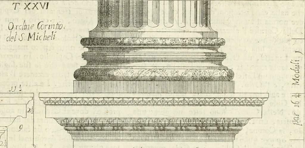 An illustration from Li cinque ordini dell' architettura civile di Michel Sanmicheli : rilevati dalle sue fabriche, e descritti e publicati con quelli di Vitruvio, Alberti, Palladio, Scamozzi, Serlio, e Vignola, 1735, leaf 94