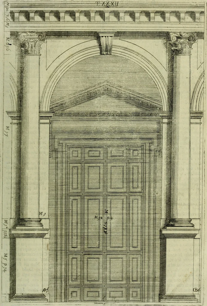 An illustration from Li cinque ordini dell'architettura civile di Michel Sanmicheli, rilevati dalle sue Fabriche, e descritti e publicati con quelli di Vitruvio, Alberti, Palladio, Scamozzi, Serlio e Vignola, 1735, leaf 106