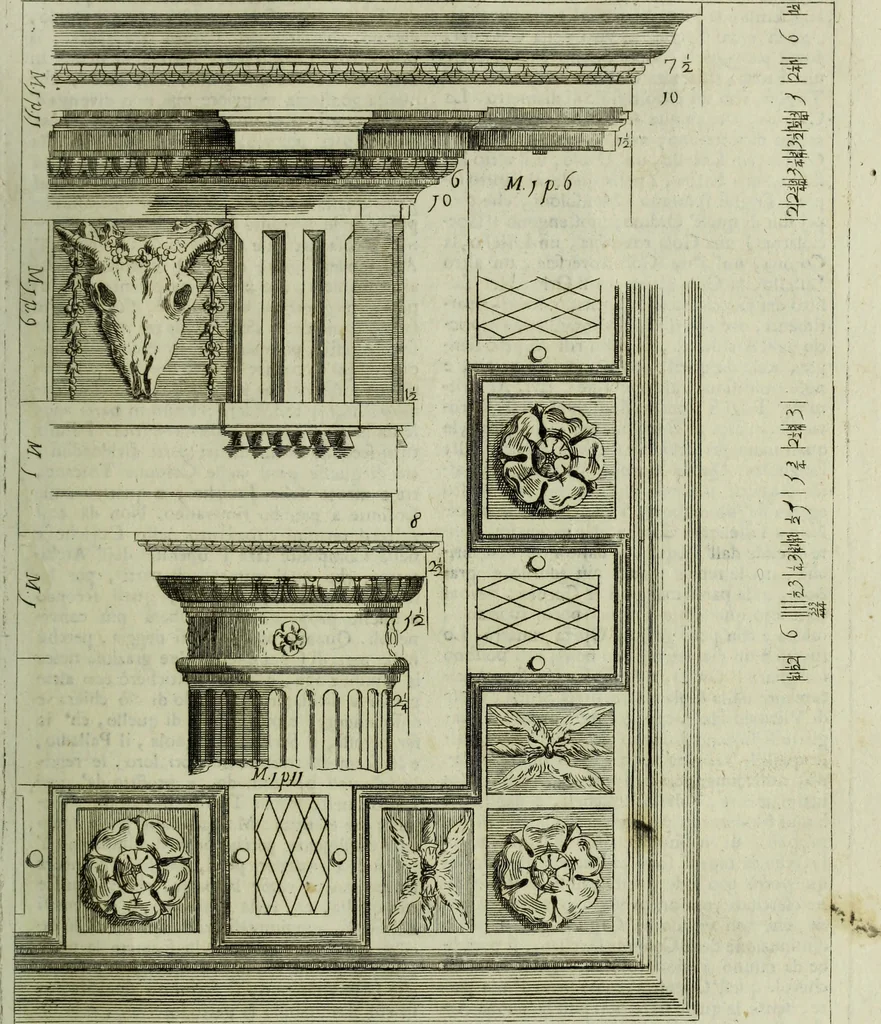 An illustration from Li cinque ordini dell'architettura civile di Michel Sanmicheli, rilevati dalle sue Fabriche, e descritti e publicati con quelli di Vitruvio, Alberti, Palladio, Scamozzi, Serlio e Vignola, 1735, leaf 62