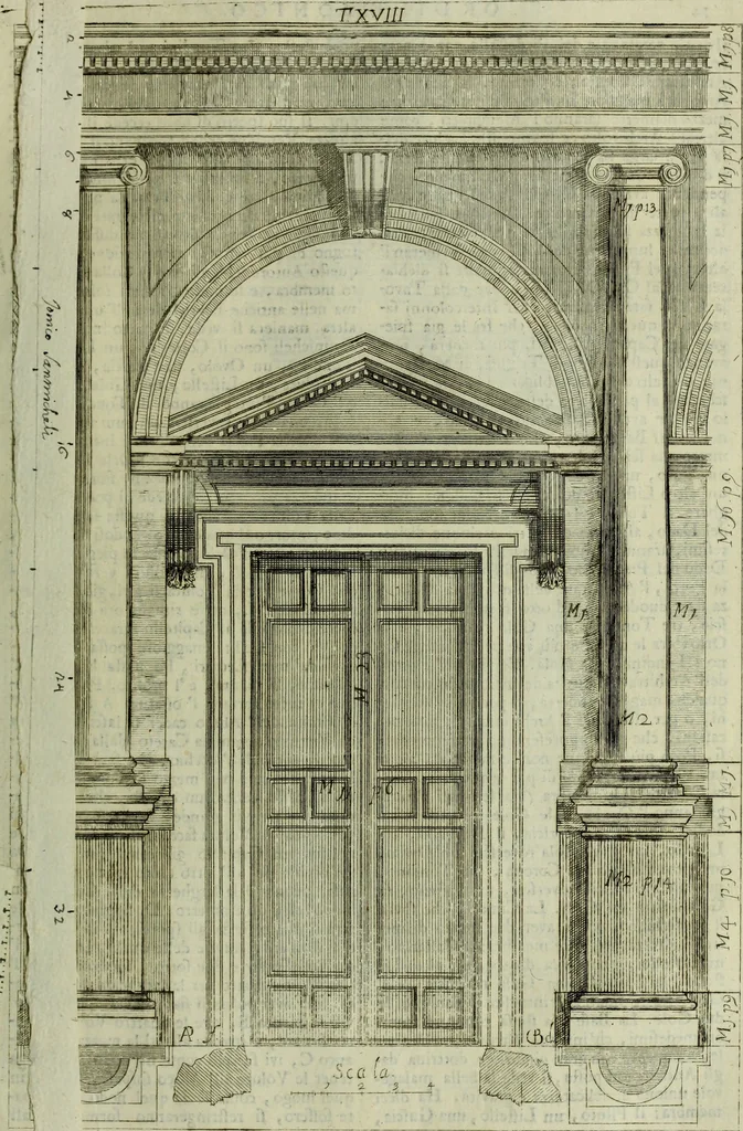 An illustration from Li cinque ordini dell'architettura civile di Michel Sanmicheli, rilevati dalle sue Fabriche, e descritti e publicati con quelli di Vitruvio, Alberti, Palladio, Scamozzi, Serlio e Vignola, 1735, leaf 74