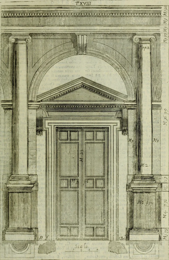 An illustration from Li cinque ordini dell'architettura civile di Michel Sanmicheli, rilevati dalle sue Fabriche, e descritti e publicati con quelli di Vitruvio, Alberti, Palladio, Scamozzi, Serlio e Vignola, 1735, leaf 76