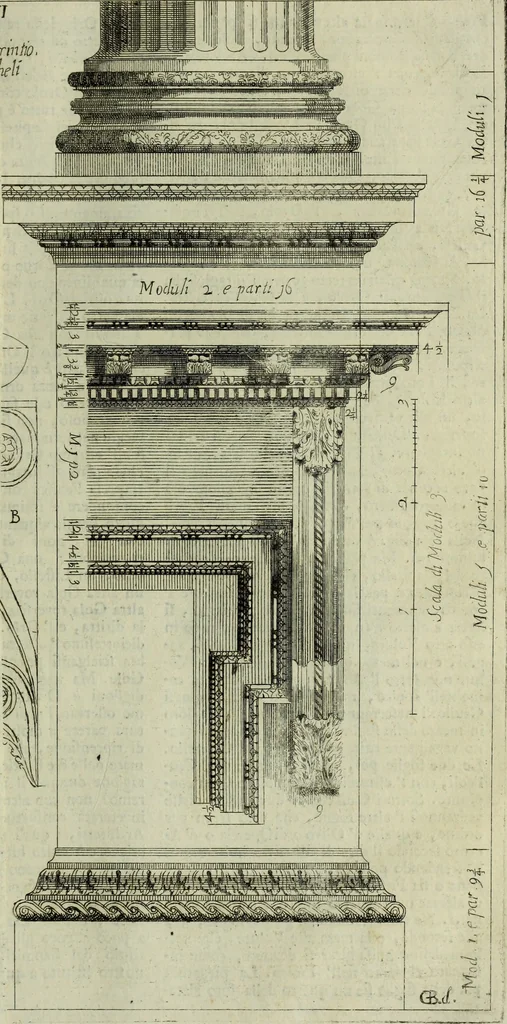 An illustration from Li cinque ordini dell'architettura civile di Michel Sanmicheli, rilevati dalle sue Fabriche, e descritti e publicati con quelli di Vitruvio, Alberti, Palladio, Scamozzi, Serlio e Vignola, 1735, leaf 92