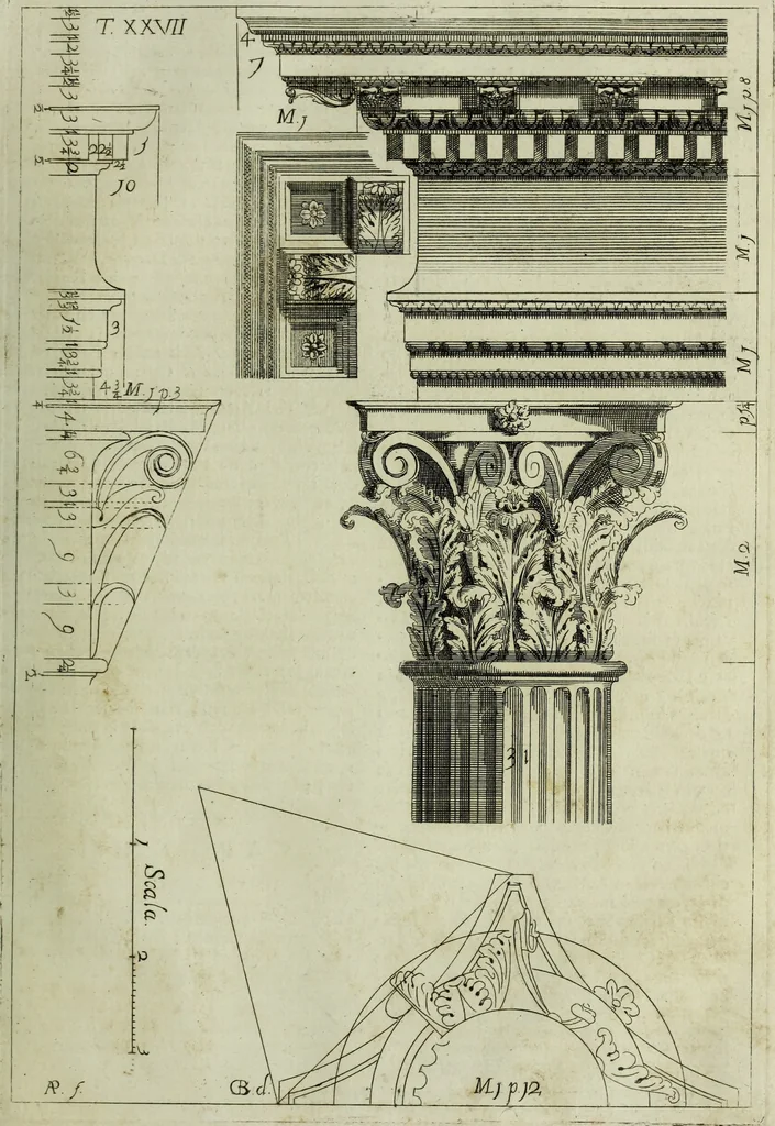 An illustration from Li cinque ordini dell'architettura civile di Michel Sanmicheli, rilevati dalle sue Fabriche, e descritti e publicati con quelli di Vitruvio, Alberti, Palladio, Scamozzi, Serlio e Vignola, 1735, leaf 96