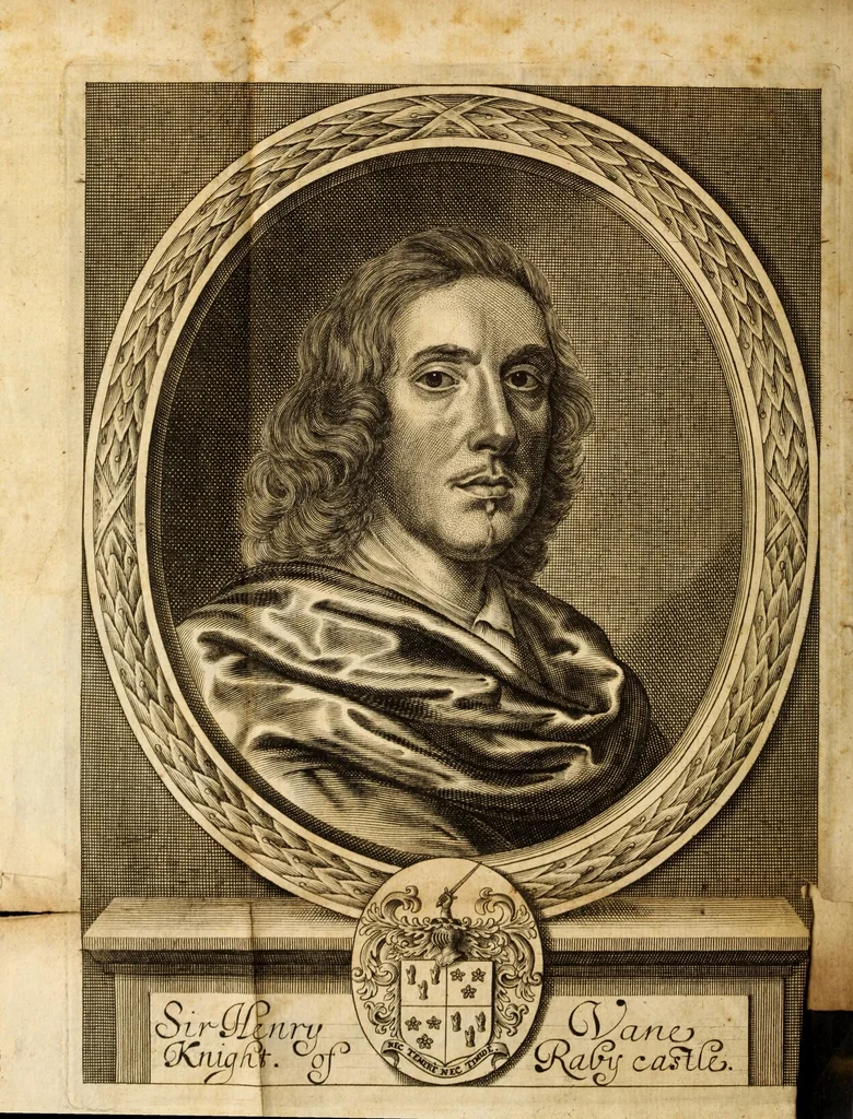 An illustration from The life and death of Sir Henry Vane, Kt. : or, A short narrative of the main passages of his earthly pilgrimage; together with a true account of his purely Christian, peaceable, spiritual, gospel-principles, doctrine, life, and way of worshipping God, for which he suffered contradiction and reproach from all sorts of sinners, and at last, a violent death, June 14. anno, 1662, 1662, leaf 8