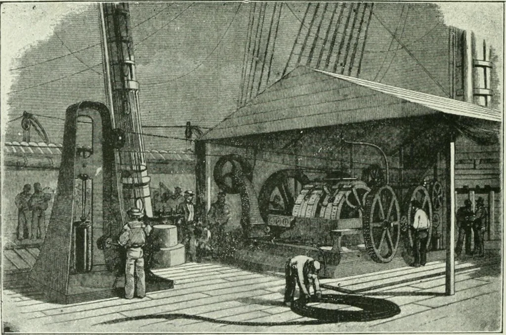 An illustration from The life story of the late Sir Charles Tilston Bright, civil engineer; with which is incorporated the story of the Atlantic cable, and the first telegraph to India and the colonies, 1899, leaf 261